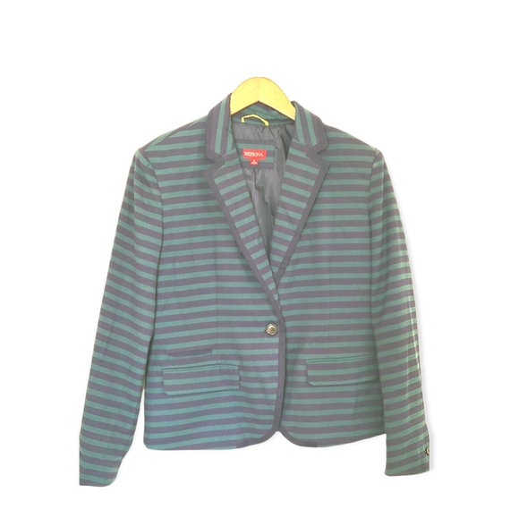 Merona Jackets & Blazers - Merona Casual Blazer Jacket Women Green & Blue Striped Career One Button Size 14
